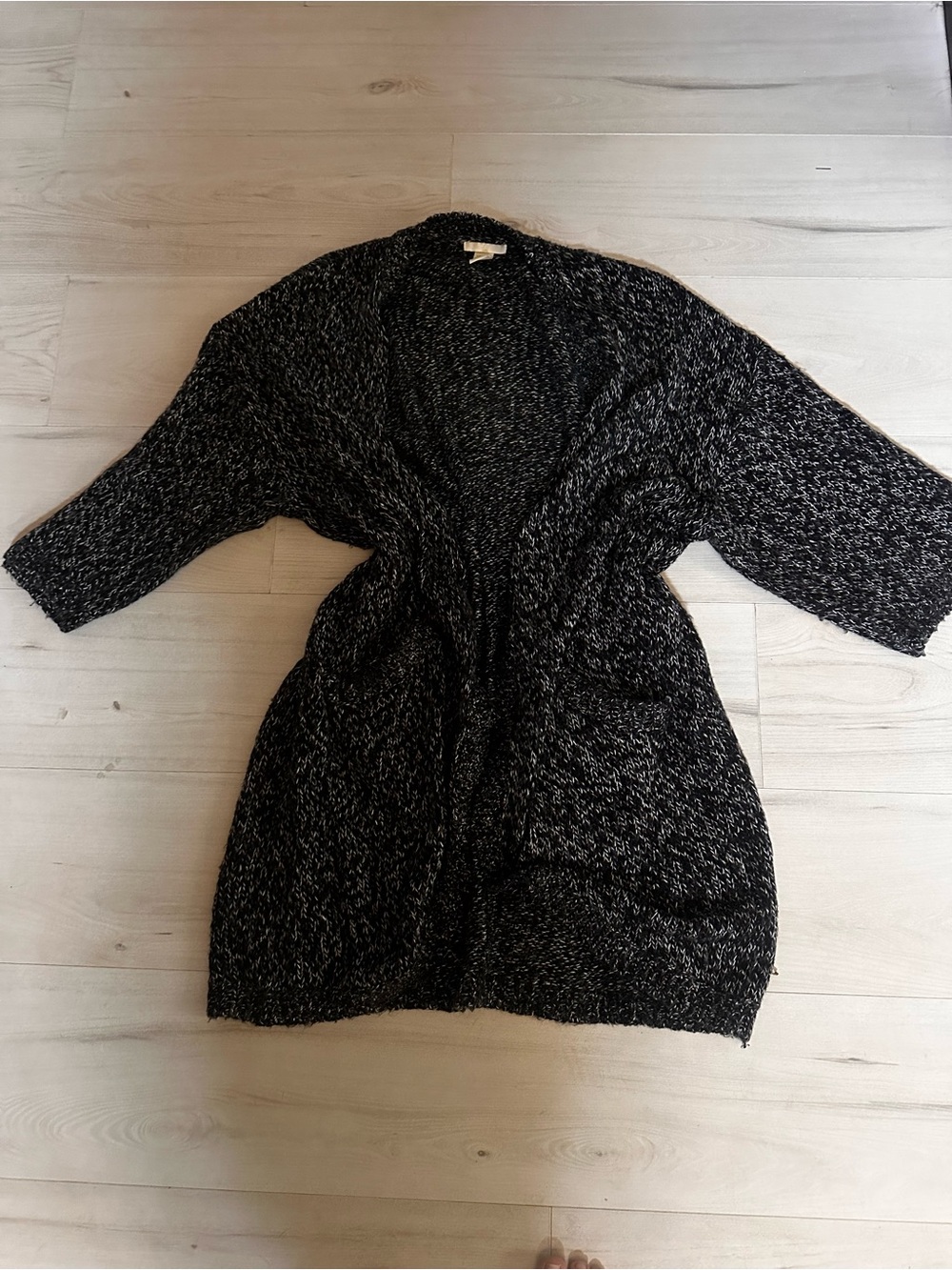 H&M Black and White Marled Open-Front Cardigan Size Medium 0443